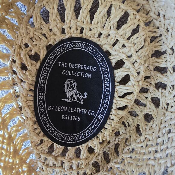 Raffia Straw Cowboy Hat Leon Leather Co Hat Desperado Collection Teal Beaded OS - Picture 8 of 10